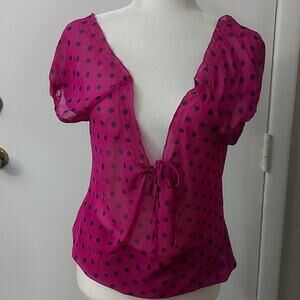 Belle Du Jour Sheer Tie Front Blouse Pink/Black S Dopamine Balletcore Coquette
